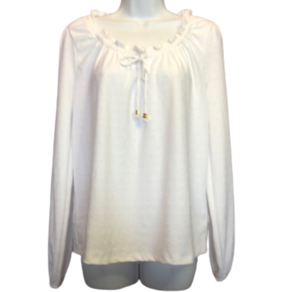 MICHAEL MICHAEL KORS BASICS WHITE PEASANT BLOUSE •GOLD LOGO TAG & FIXTURES •sz S